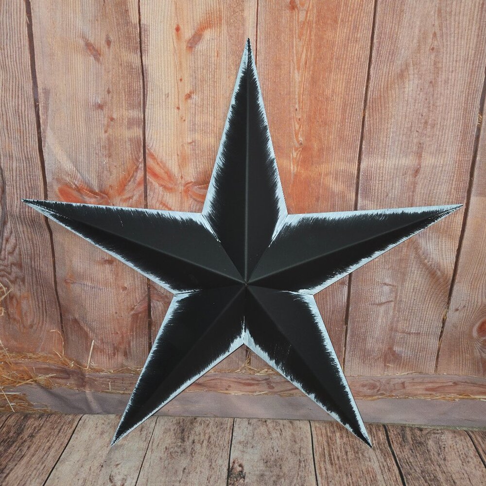 16" Painted Galvanized Metal Barn Star Décor interior or Exterior Black w/ White